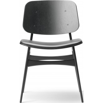 ÉPUISÉ cuir Primo 88 noir + chêne noir vernis – assise rembourrée – chaise Søborg 3051
