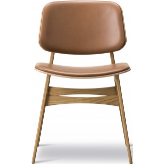 95 Cognac Max leather + oiled oak – front upholstered – 3052 Søborg chair