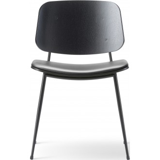 SOLD OUT Seat Upholstered – Max 98 leather + black lacquered oak / black – 3061 Søborg chair (steel)