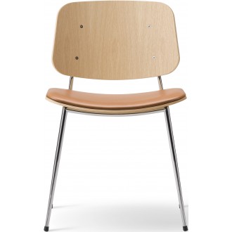 ÉPUISÉ Assise rembourrée – cuir Max 95 + chêne vernis / chrome – chaise Søborg 3061 (métal)