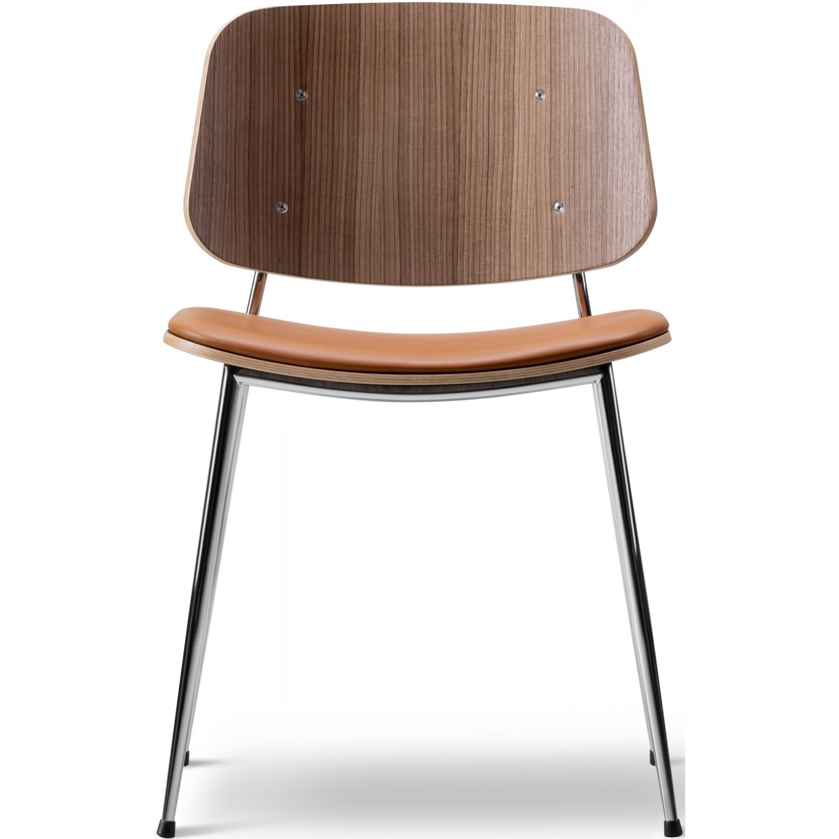 SOLD OUT Seat Upholstered – Omni 307 leather + lacquered walnut / chrome – 3061 Søborg chair (steel)