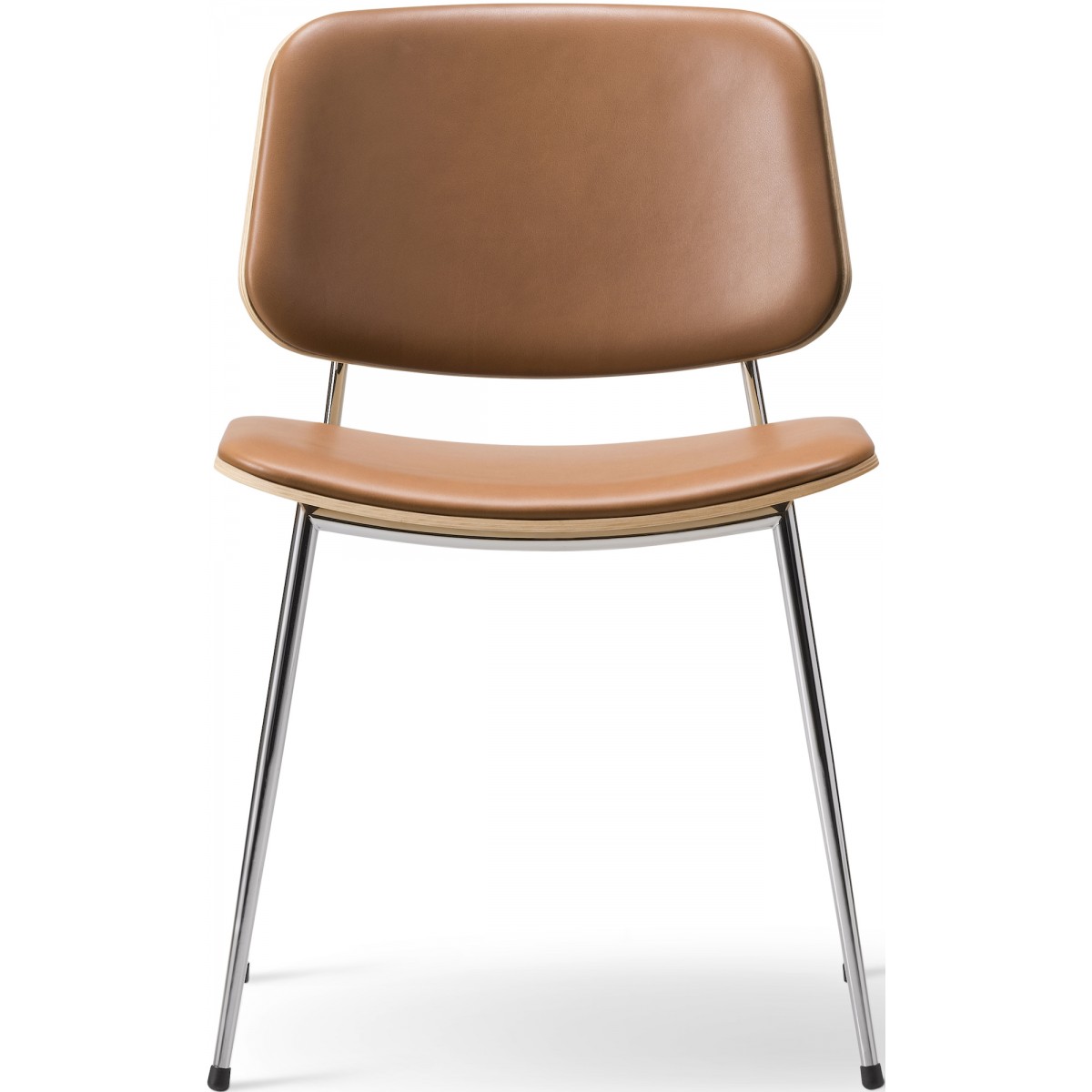 ÉPUISÉ Assise et dossier rembourrés – cuir Max 95 + chêne vernis / chrome – chaise Søborg 3062 (métal)