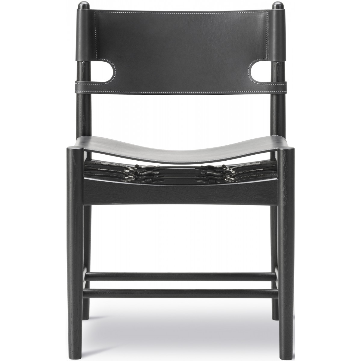 SOLD OUT black leather / black lacquered oak - Spanish dining chair 3237