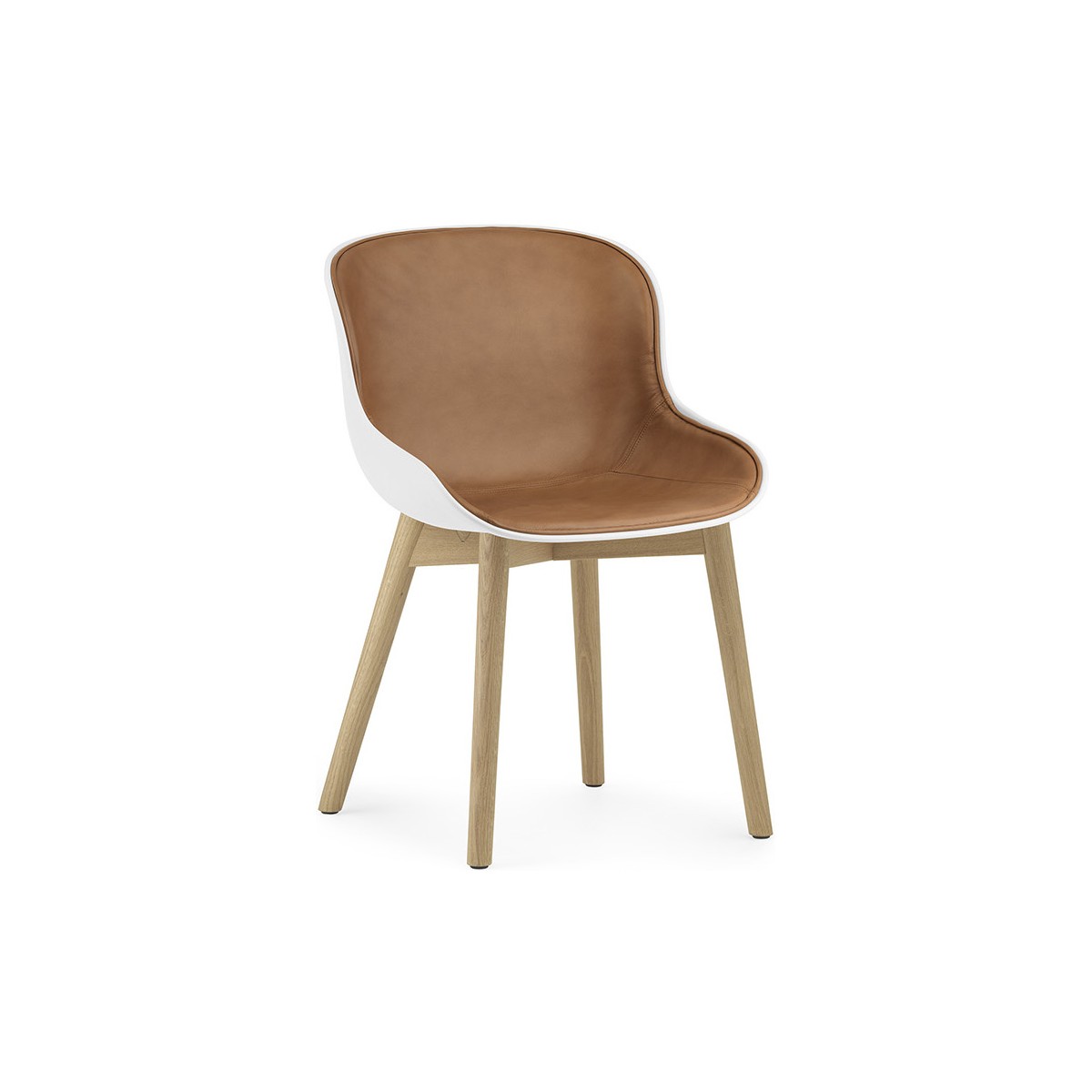 white / Ultra Brandy leather / oak – front upholstered –  Hyg Chair