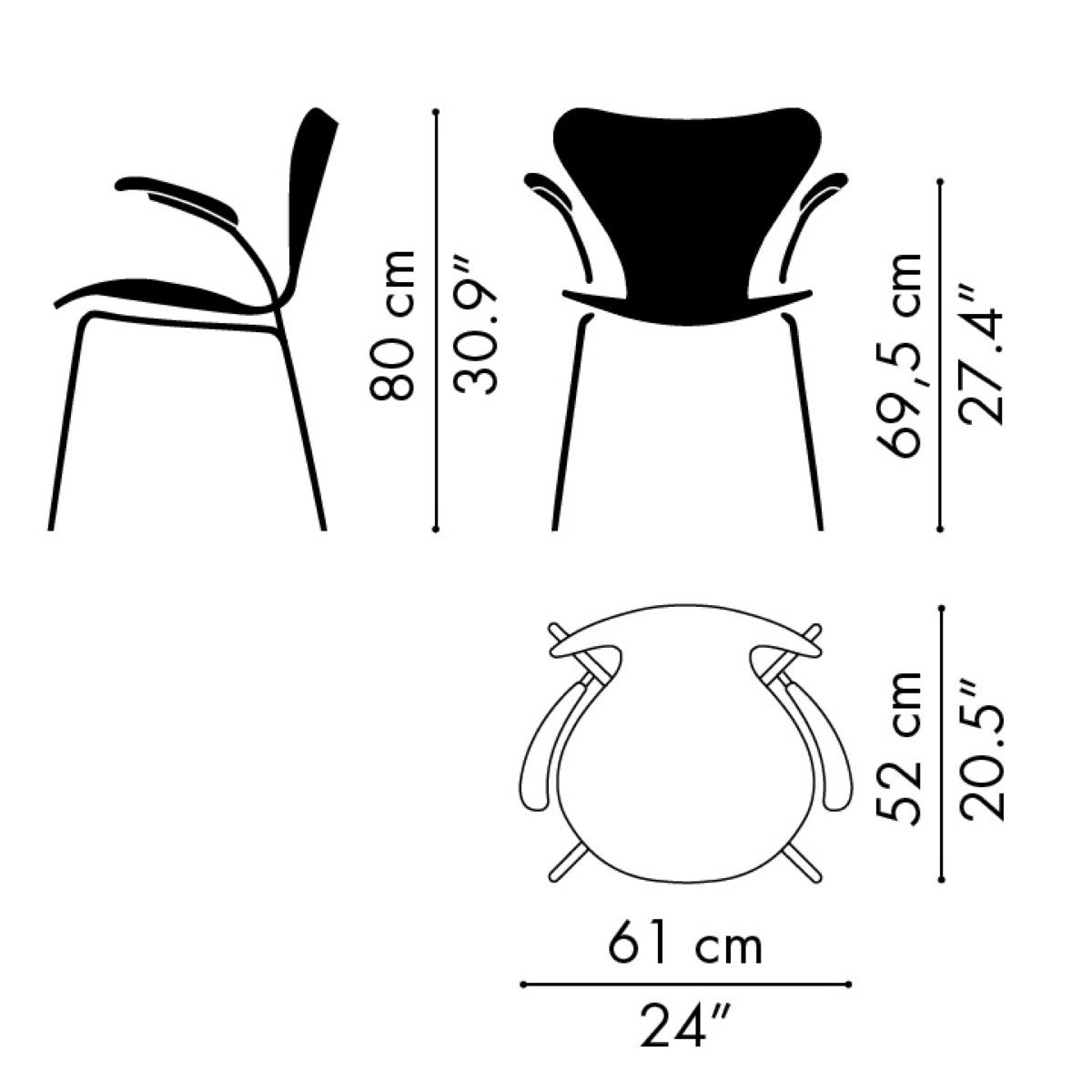 Coque entièrement tapissée – chaise Serie 7 n°3207