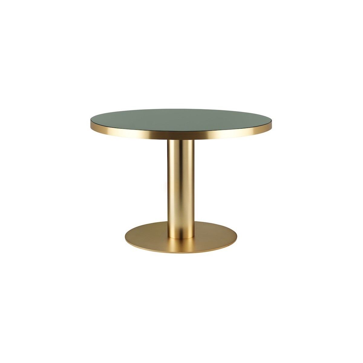 Bottle green + brass base - Gubi 2.0 round table - glass table top
