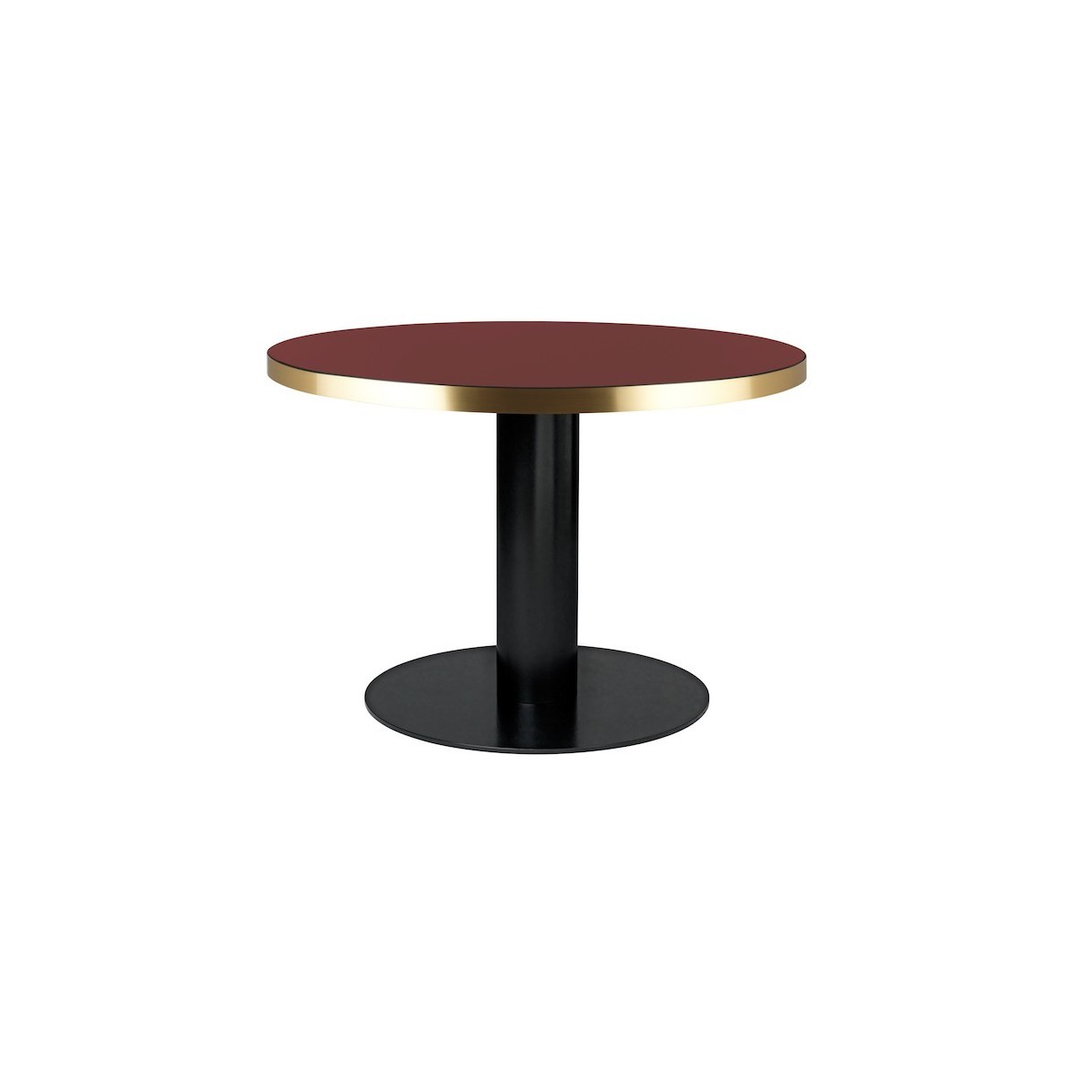rouge cerise + piètement noir - table ronde Gubi 2.0 - plateau verre
