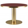 Cherry red + brass base - Gubi 2.0 round table - glass table top