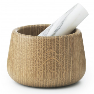white marble/oak - Craft mortar and pestle