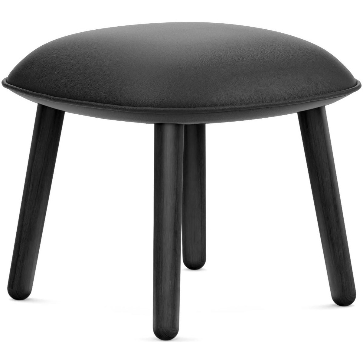 Ace footstool – Ultra black leather + blac oak base
