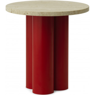 Dit Table – Bright Red Frame + Travertine Light Tabletop