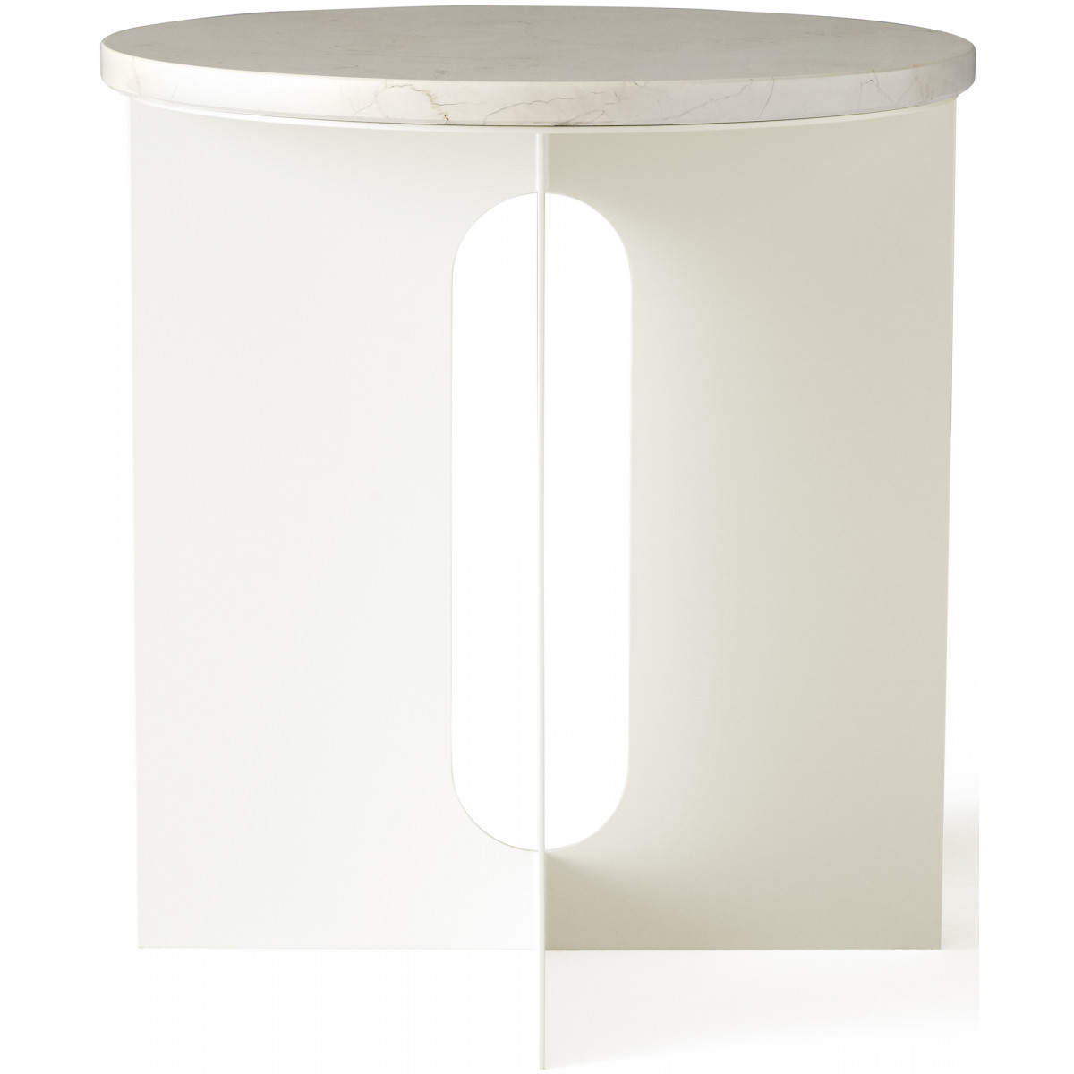 Androgyne side table – ivory steel + Crystal Rose marble tabletop