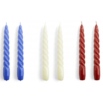set de 6 bougies Twist - bleu violet, blanc-cassé et bordeaux