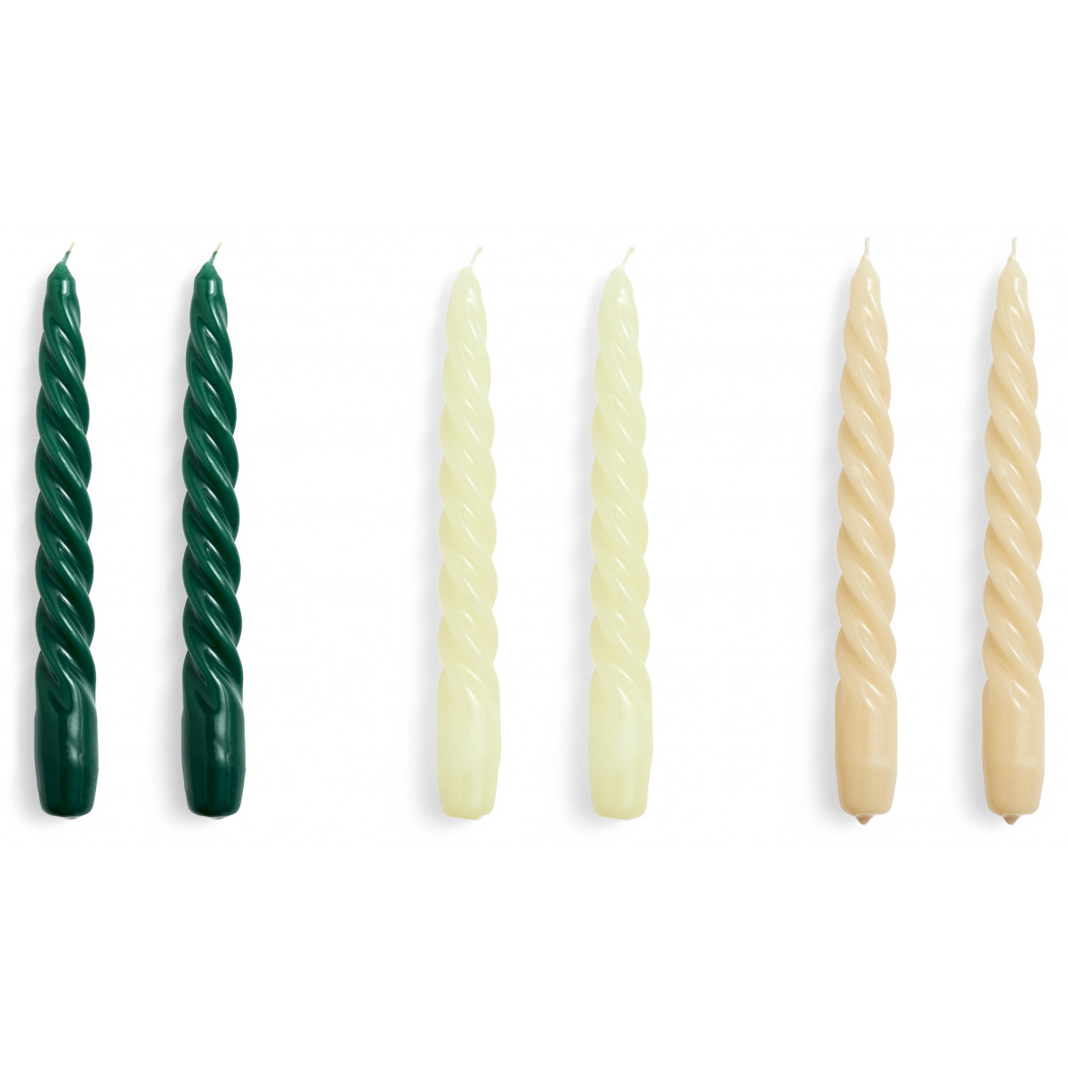 Twist candles set of 6 - green, citrus and beige
