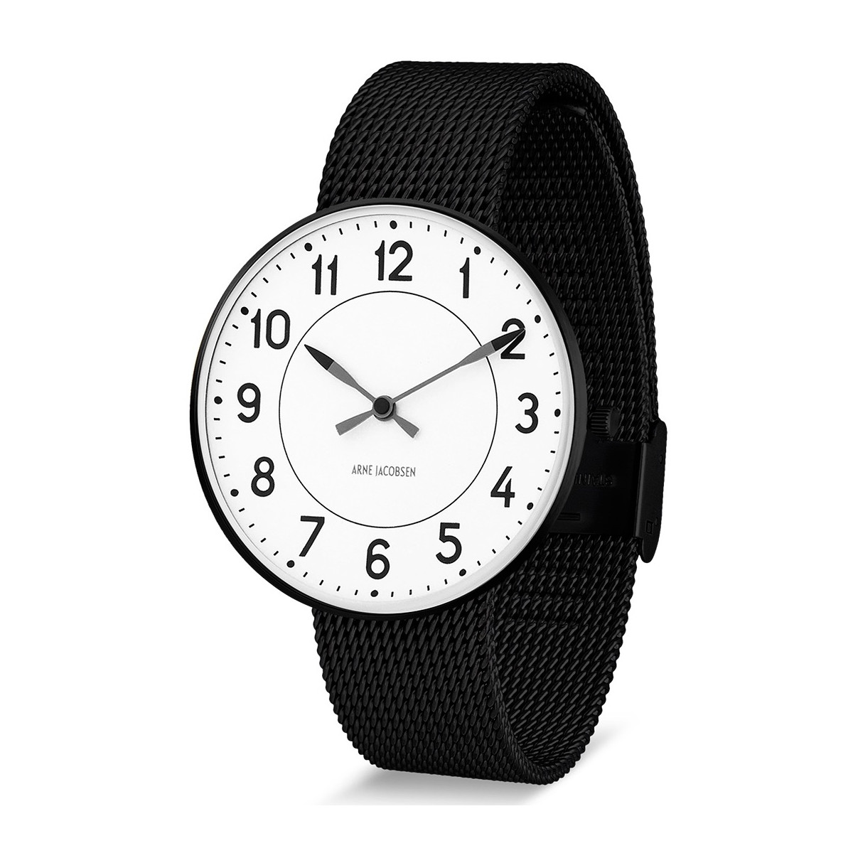 Ø40mm - black mesh strap / white dial / brushed steel bezel - Station watch