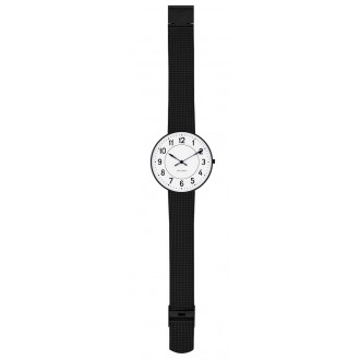 Ø40mm - bracelet maille noir / fond blanc / cadre métal brossé - montre Station