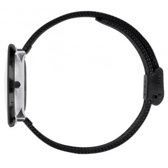 Ø34mm - bracelet maille noir / fond blanc / cadre métal brossé - montre Station