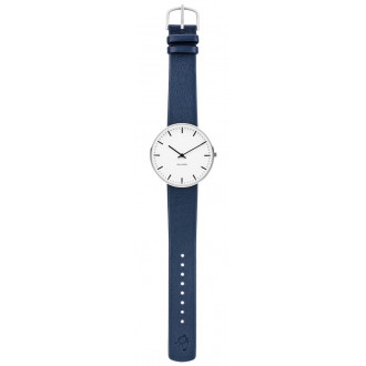 City Hall watch - Ø40mm - brushed steel/white,  navy blue leather strap