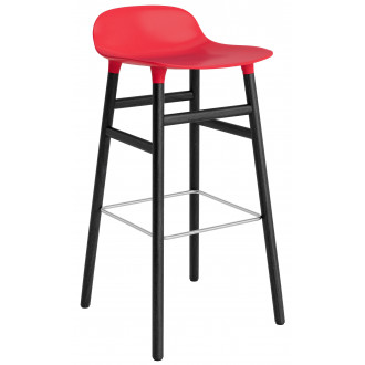 Form Barstool, wood legs – Bright red + Black lacquered oak