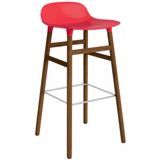 Form Barstool, wood legs – Bright red + Walnut