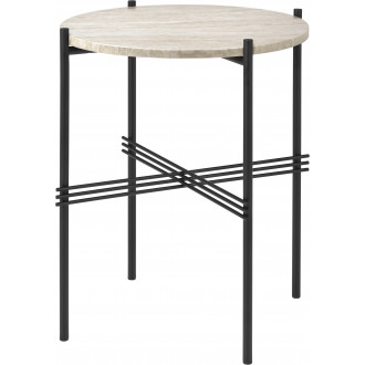 Ø40xH51cm - travertin blanc neutre - base noire - table d'appoint Outdoor TS
