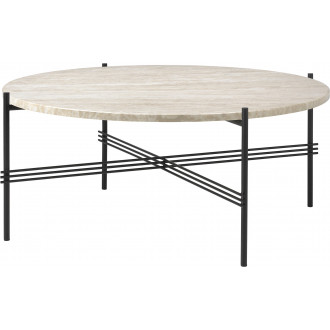 Ø80xH35cm - travertin blanc neutre - base noire - table basse Outdoor TS