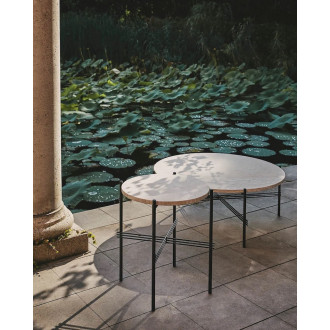 Ø40xH51cm - travertin blanc neutre - base noire - table d'appoint Outdoor TS