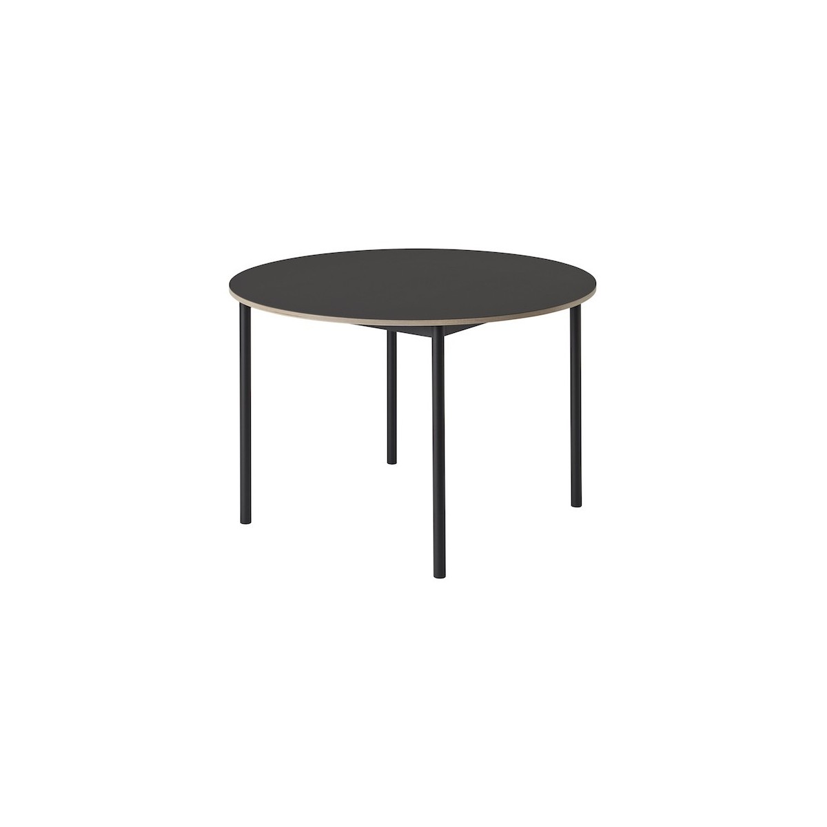 lino noir + bord placage + base noire - table Base ronde