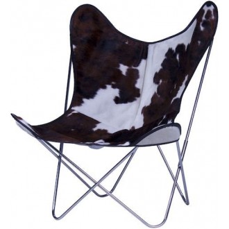 brown/white cow skin - chromed structure - AA Butterfly chair