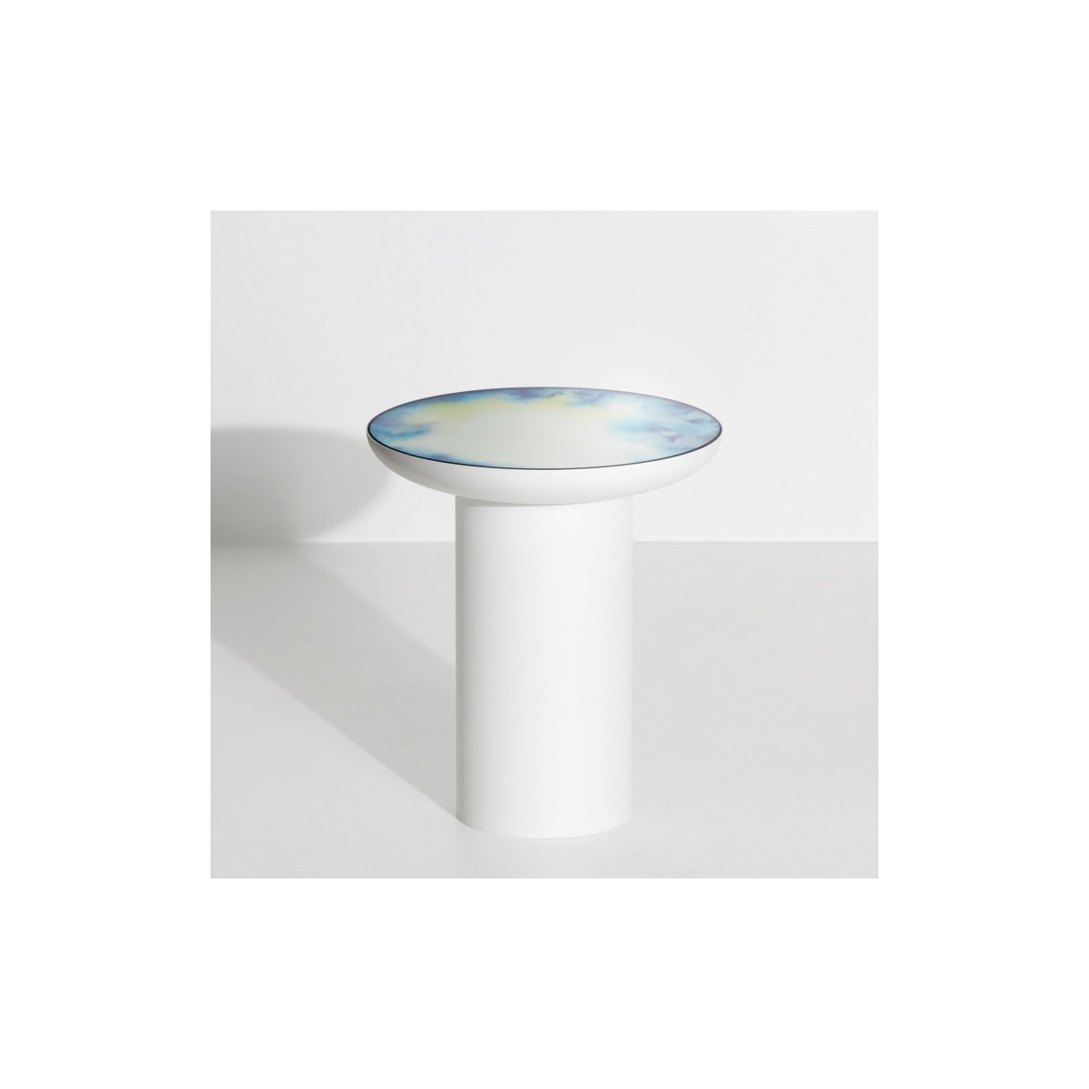 Francis side table - white and blue-yellow aquarelle - small