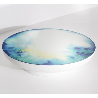 Francis side table - white and blue-yellow aquarelle - extra-large