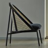 Loïe lounge chair - black lacquered ash, Raas fabric colour 172, woven cane backrest