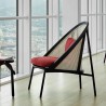 Loïe lounge chair - black lacquered ash, Twill Weave fabric colour 570, woven cane backrest