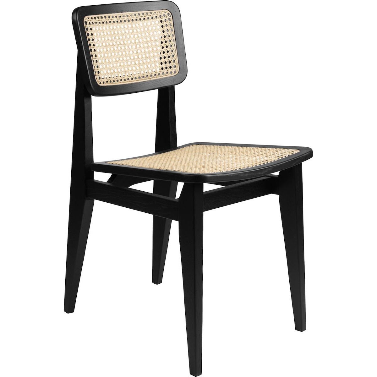 chêne teinté noir - assise et dossier cannés - chaise C-chair