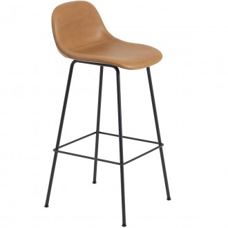cognac Refine leather / black - Fiber bar stool - tube base with backrest