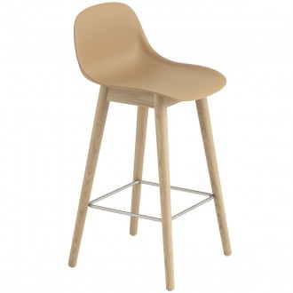 ochre / oak - Fiber bar stool wooden base with backrest