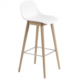 natural white / oak - Fiber bar stool wooden base with backrest