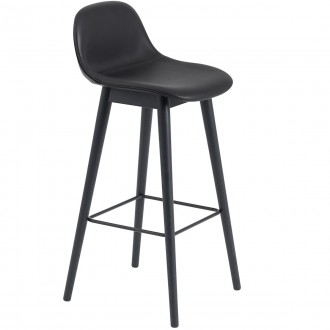 Refine leather black / black - Fiber bar stool wooden base with backrest