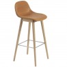 Refine leather cognac / oak - Fiber bar stool wooden base with backrest