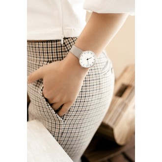 City Hall watch - Ø34mm - brushed steel/white, mesh strap