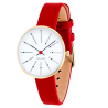Bankers watch - Ø34mm - Brushed gold/white, red leather