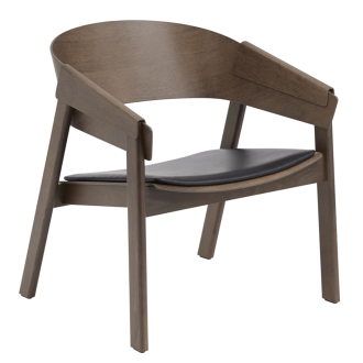 chêne teinté brun foncé, assise cuir noir Refine - fauteuil Cover Lounge Chair