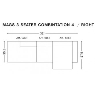 Flamiber grey - Mags 3-seater - Comb. 4 right