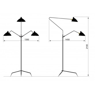 Standing lamp three rotating arms