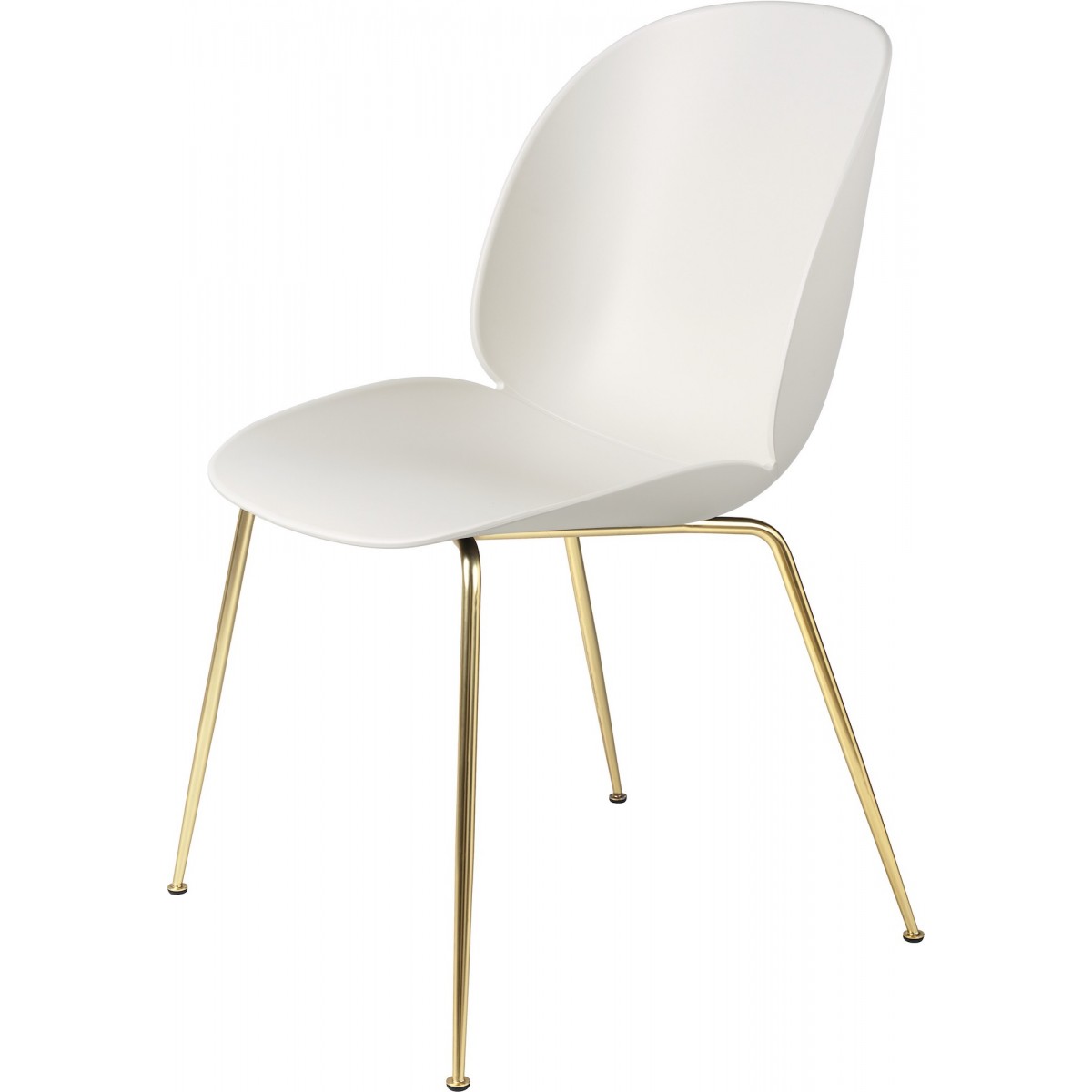 Alabaster white shell - semi-mat brass base - Beetle chair plastic