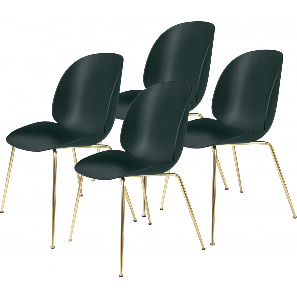 lot de 4 chaises Beetle plastique - coque vert foncé + piètement métal