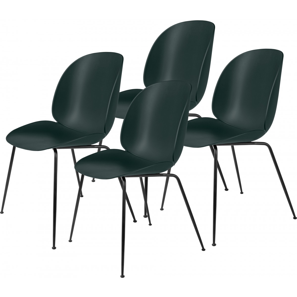 lot de 4 chaises Beetle plastique - coque vert foncé + piètement métal