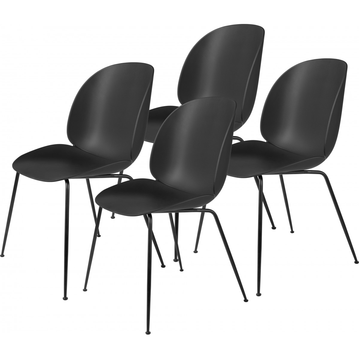 pack of 4 Beetle plastic chairs - black shell - metal legs