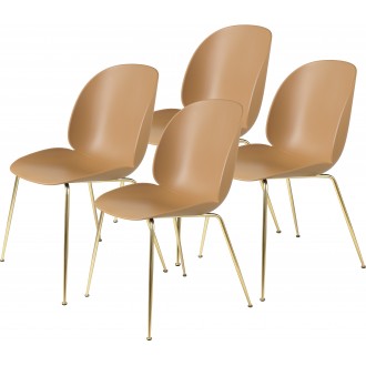lot de 4 chaises Beetle plastique - coque marron ambré + piètement métal