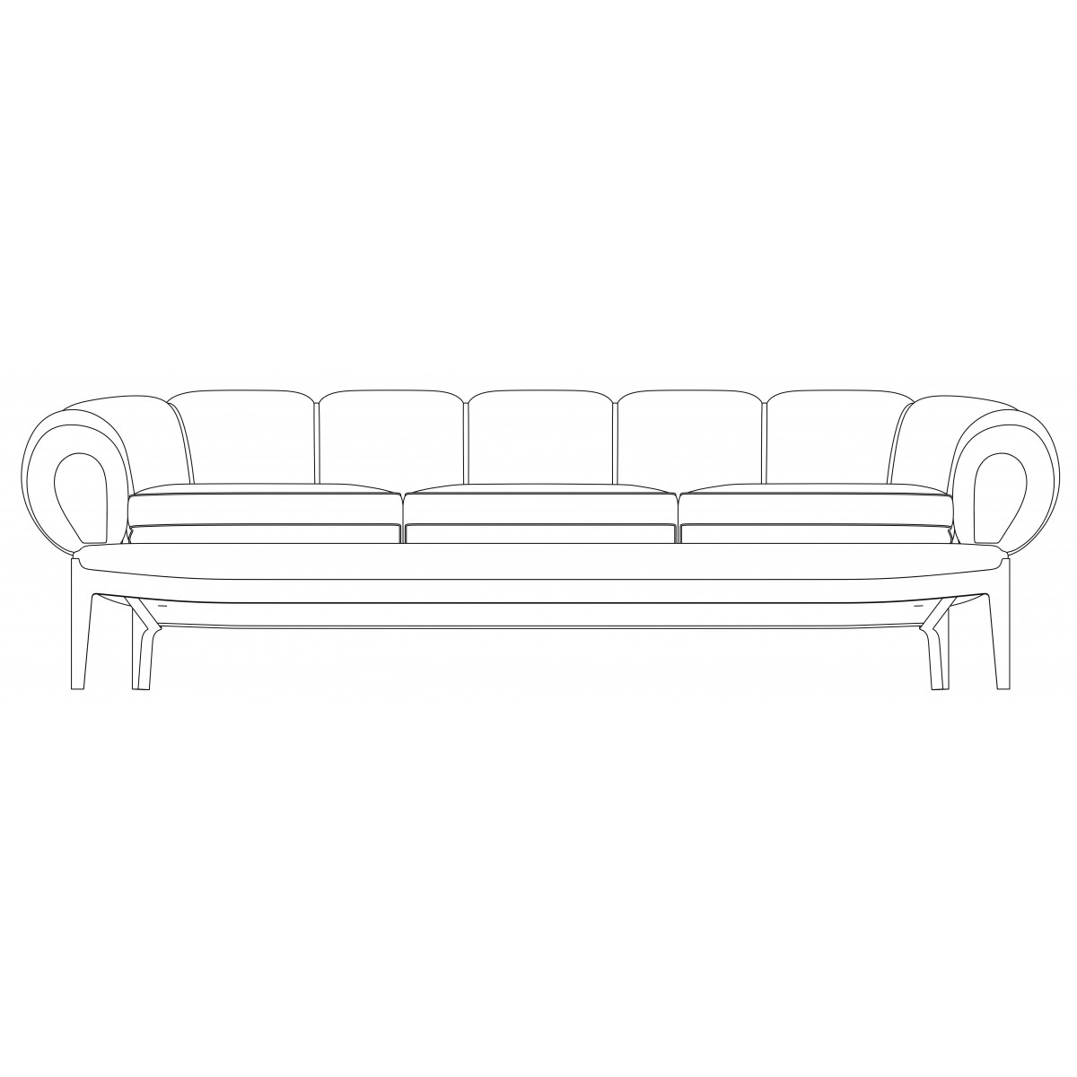 Fabric version - Croissant 3-seater sofa, oak or walnut base